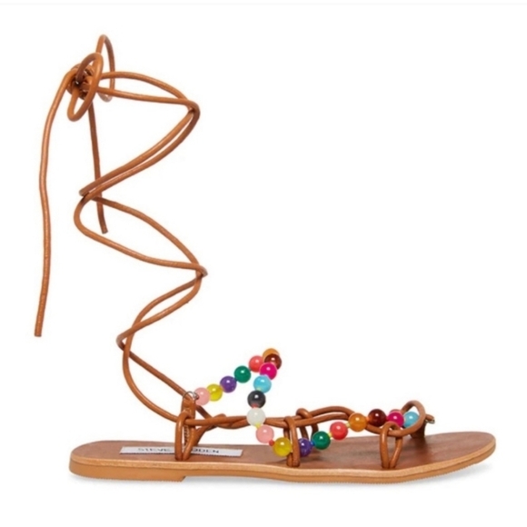 Steve Madden Costa bright beaded gladiator sandals lace up leather 9 - Picture 2 of 6